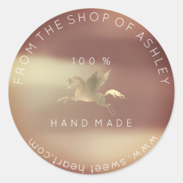 手作りロゴ名くもの巣ペガサスバラ銅金ゴールド ラウンドシール