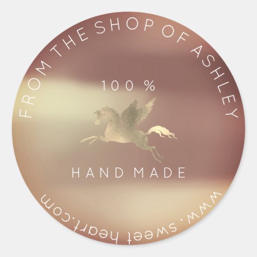 手作りロゴ名くもの巣ペガサスバラ銅金ゴールド ラウンドシール (正面)