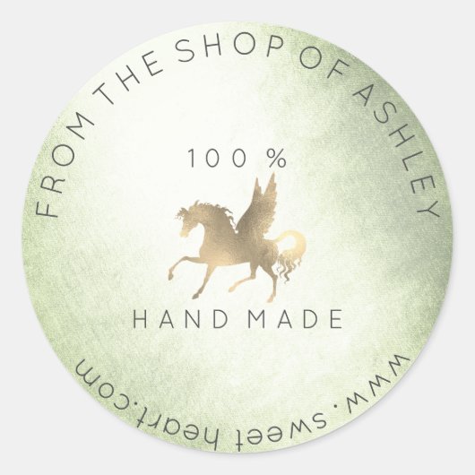 手作りロゴ名くもの巣ペガサスホースミント金ゴールド ラウンドシール (正面)