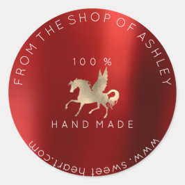 手作りロゴ名くもの巣ホースブルゴーニュ金ゴールド ラウンドシール