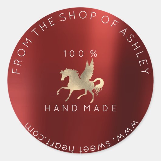 手作りロゴ名くもの巣ホースブルゴーニュ金ゴールド ラウンドシール (正面)