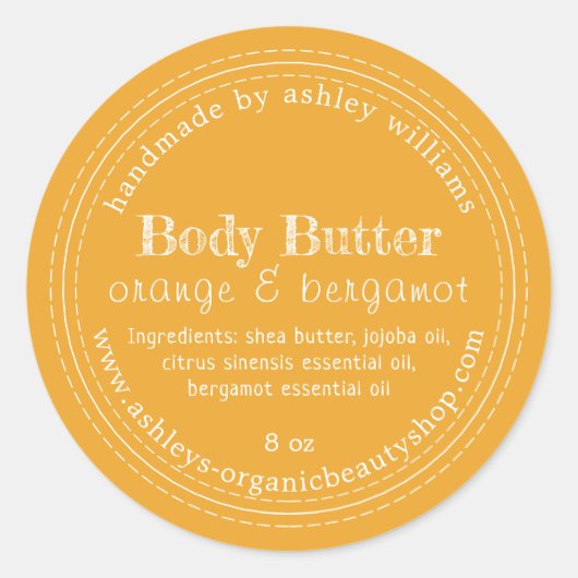 手作り体バタオーガニックービジネスイエロー ラウンドシール (正面)