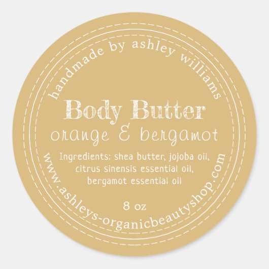 手作り体バタオーガニックービジネス金ゴールド黄 ラウンドシール (正面)