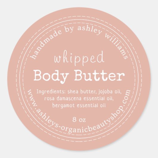 手作り体バターオーガニックビジネスダスティピンク ラウンドシール (正面)
