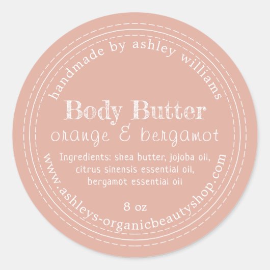 手作り体バターオーガニックビジネスダスティピンク ラウンドシール (正面)