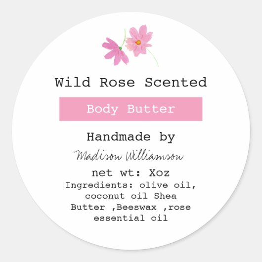 手作り体バターピンクフローラ成分一覧 ラウンドシール