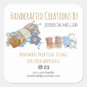 手作り創造糸と裁縫ホワイト スクエアシール (正面)