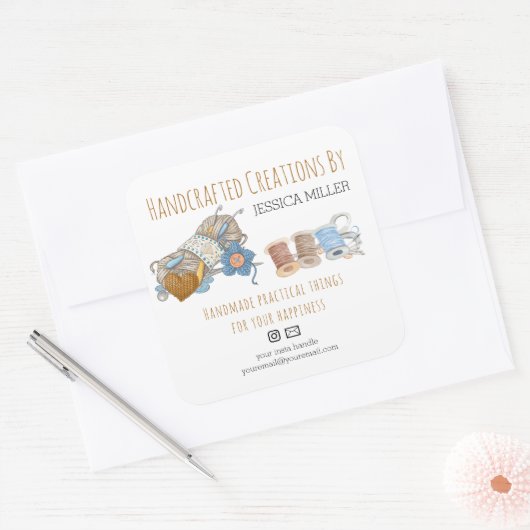 手作り創造糸と裁縫ホワイト スクエアシール (封筒)