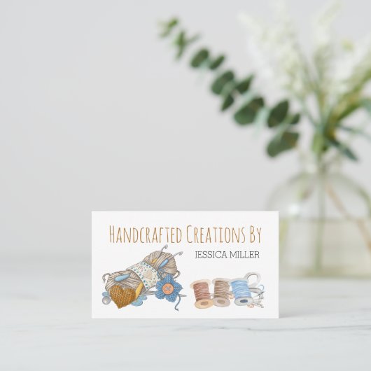 手作り創造糸と裁縫ホワイト 名刺 (スタンド正面)