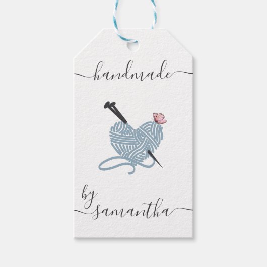 手作り名前をカスタムする糸ハート ギフトタグ (正面)