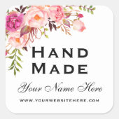 手作り小さなピンクの水色フローラ スクエアシール (正面)