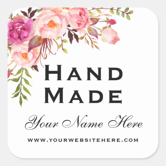 手作り小さなピンクの水色フローラ スクエアシール (正面)