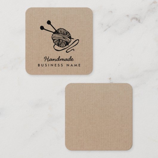 手作り工芸モダン編み物クラフト紙素朴 スクエア名刺 (正面/裏面)