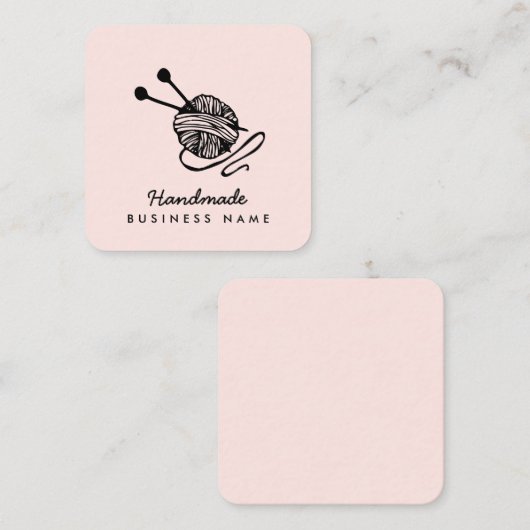手作り工芸モダン編み物ピンクミニマル スクエア名刺 (正面/裏面)