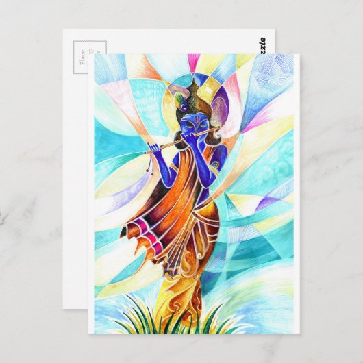 手作り抽象芸術絵を描のKrishna卿とfl ポストカード (正面/裏面)