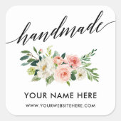 手作り書ピンクホワイトフローラ小 スクエアシール (正面)