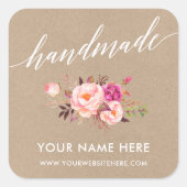 手作り書道ピンクフローラクラフトスモール スクエアシール (正面)