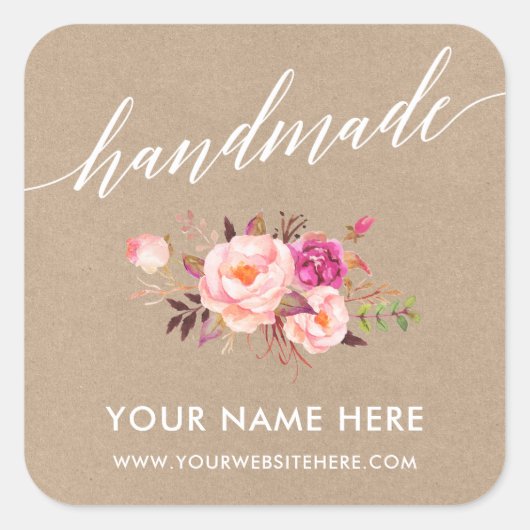 手作り書道ピンクフローラクラフトスモール スクエアシール (正面)