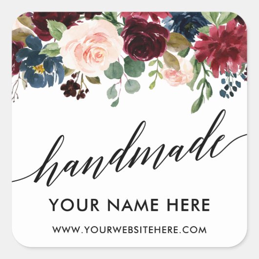 手作り書道ブルゴーニュブルーフローラ小 スクエアシール (正面)