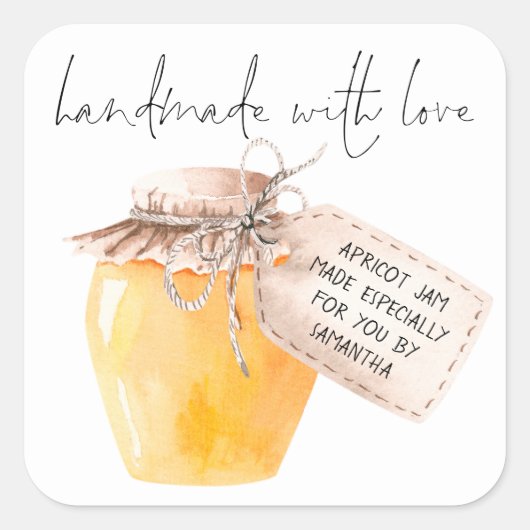 手作り杏子ジャムラベル名 スクエアシール (正面)