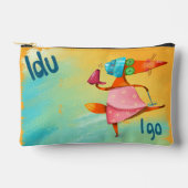 手作り水彩おもしろいキツネ アクセサリーポーチ (正面)