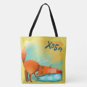 手作り水彩おもしろいキツネ トートバッグ (正面)