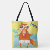 手作り水彩おもしろいキツネ トートバッグ (裏面)