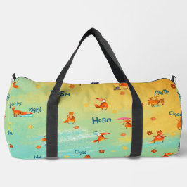 手作り水彩イラストレーションおもしろいキツネ ダッフルバッグ