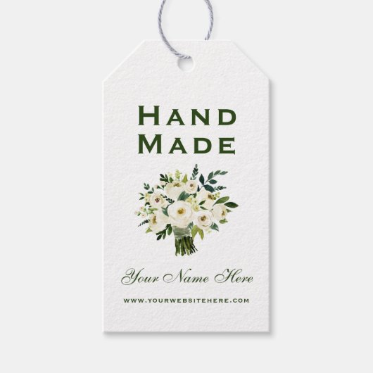 手作り水彩グリーンフローララベル ギフトタグ (正面)