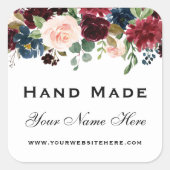 手作り水彩バーガンディーブルーフローラ小 スクエアシール (正面)