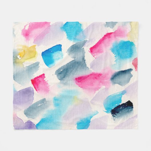 手作り水彩画抽象芸術筆の筆跡 フリースブランケット (正面(横))