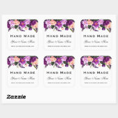 手作り水彩紫フローラ小 スクエアシール (シート)