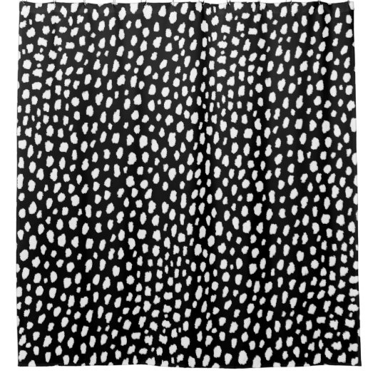 手作り水玉模様ブラシストローク(白黒) シャワーカーテン (正面)