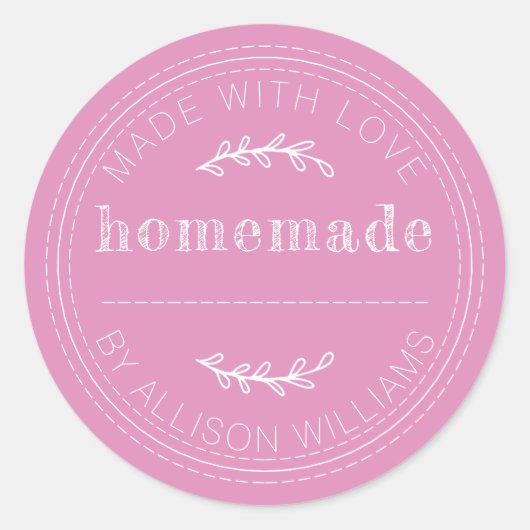 手作り焼き菓子ジャム缶ラベル 藤色ピンク ラウンドシール (正面)