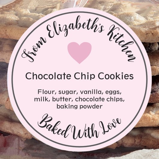 手作り焼き菓子ラベル ピンクハート ラウンドシール