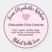 手作り焼き菓子ラベル ピンクハート ラウンドシール (正面)