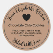 手作り焼き菓子ラベル 茶色 クラフト紙 ラウンドシール (正面)