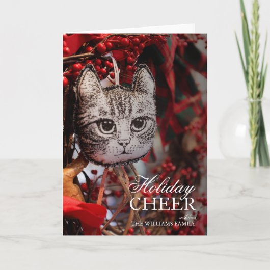 手作り猫のクリスマス装飾品のクローズアップ シーズンカード (正面)