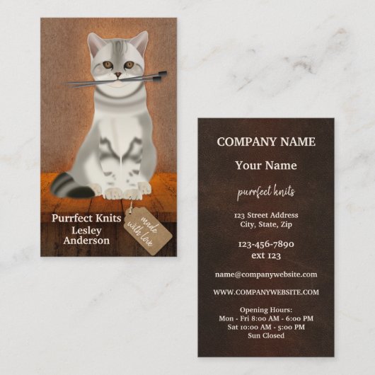 手作り猫ユーモアのあるニット小売り名刺 名刺 (正面/裏面)