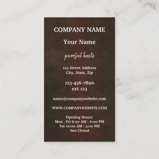 手作り猫ユーモアのあるニット小売り名刺 名刺 (裏面)