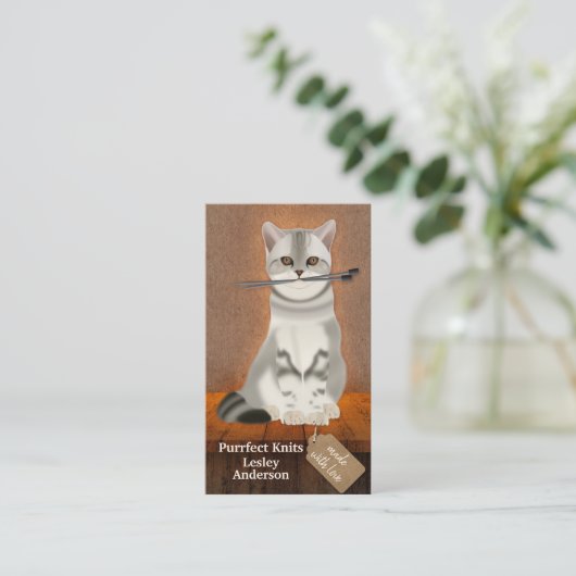 手作り猫ユーモアのあるニット小売り名刺 名刺 (スタンド正面)