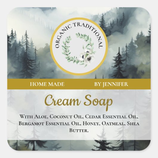 手作り石けんステッカーラベルフォレストデザイン スクエアシール (正面)