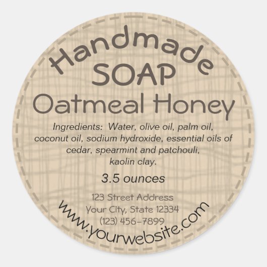 手作り石けんラベル丸ステッカー国素朴 ラウンドシール (正面)