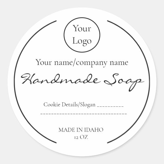 手作り石鹸ラベルシンプル会社の名前のロゴ ラウンドシール (正面)