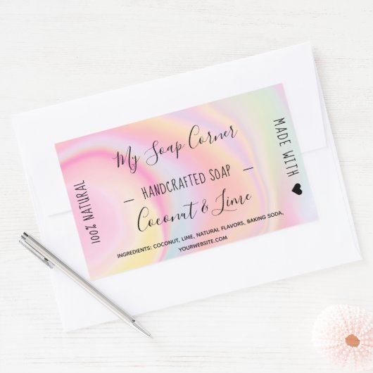 手作り石鹸 パステルユニコーン レインボーマーブル 長方形シール (封筒)