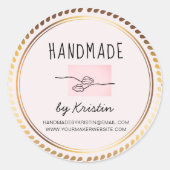 手作り素朴ピンクゴールデンフレーム ラウンドシール (正面)