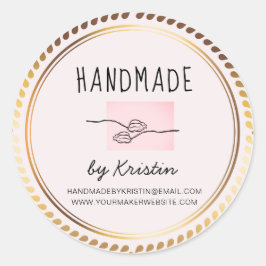 手作り素朴ピンクゴールデンフレーム ラウンドシール