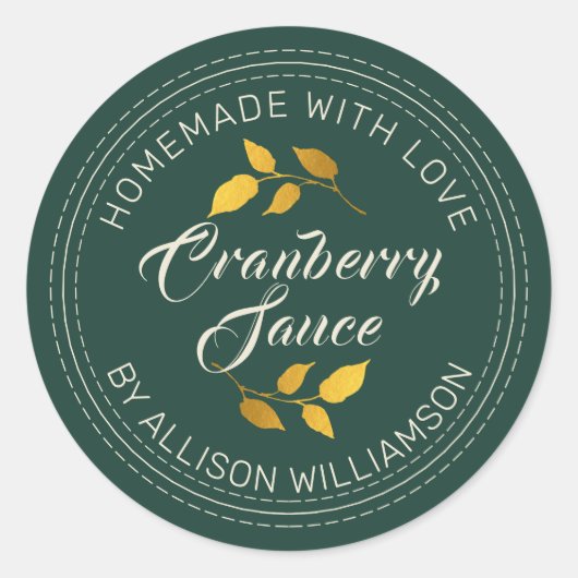 手作り素朴感謝祭クランベリーソースグリーン ラウンドシール (正面)