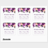 手作り紫色の水彩フローラ小 スクエアシール (シート)