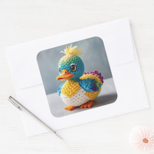 手作り網くずり鴨最高傑作鳥 スクエアシール (封筒)